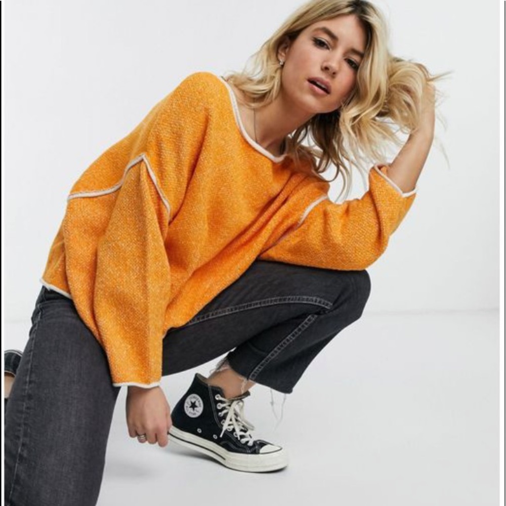 Free People Bardot Sweater, Orange Peel  M Medium